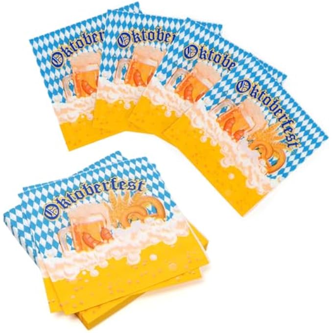 PACK OF 40 OKTOBERFEST NAPKINS BLUE WHITE PARTY DECORATION ACCESSORIES DECORATION WITH DIAMOND PATTERNTABLE DECORATION OKTOBERFEST & OKTOBERFEST PARTY DECORATION ACCESSORIES - Image 1